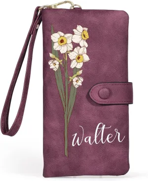 Custom Leather Wallet for Women - Personalized Bi-Fold Wallet with Birth Flower & Name - PU Leather Wallet Gifts for Mom, Wife, Grandma, Her
