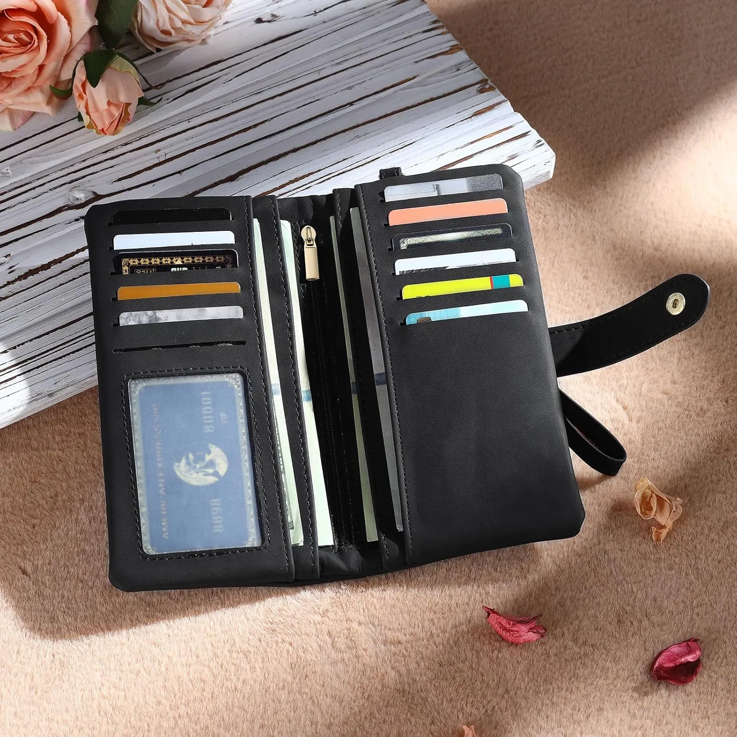 Custom Leather Wallet for Women - Personalized Bi-Fold Wallet with Birth Flower & Name - PU Leather Wallet Gifts for Mom, Wife, Grandma, Her