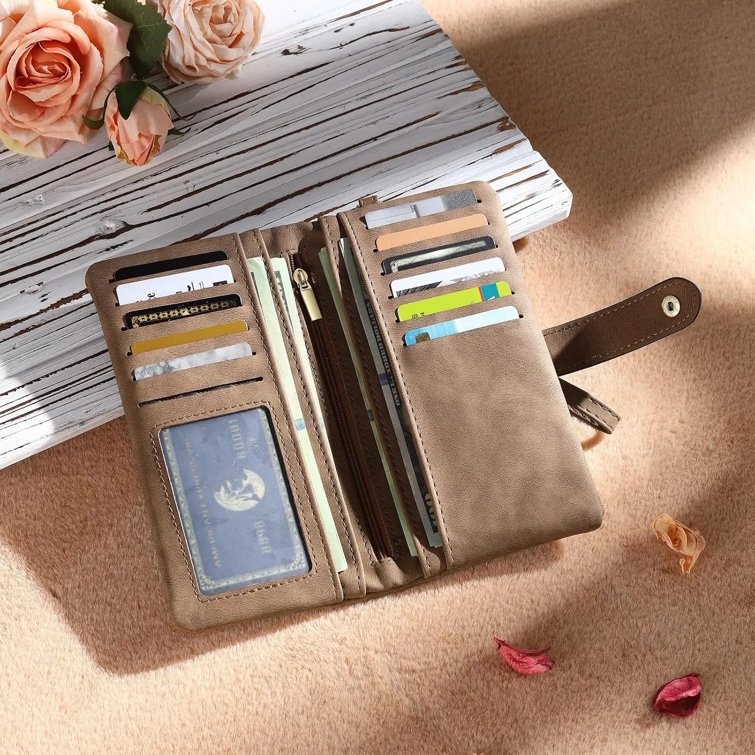 Custom Leather Wallet for Women - Personalized Bi-Fold Wallet with Birth Flower & Name - PU Leather Wallet Gifts for Mom, Wife, Grandma, Her
