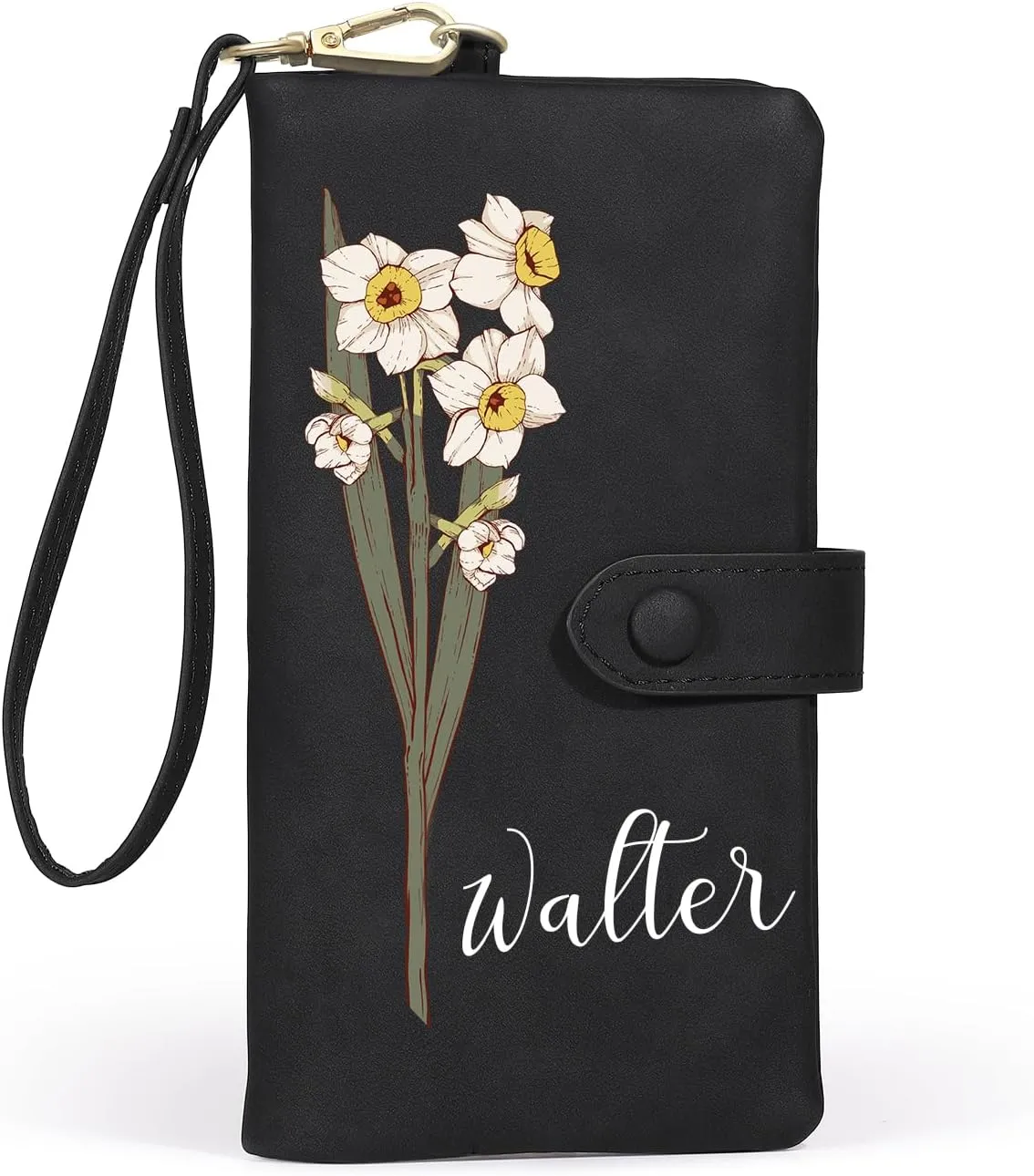 Custom Leather Wallet for Women - Personalized Bi-Fold Wallet with Birth Flower & Name - PU Leather Wallet Gifts for Mom, Wife, Grandma, Her