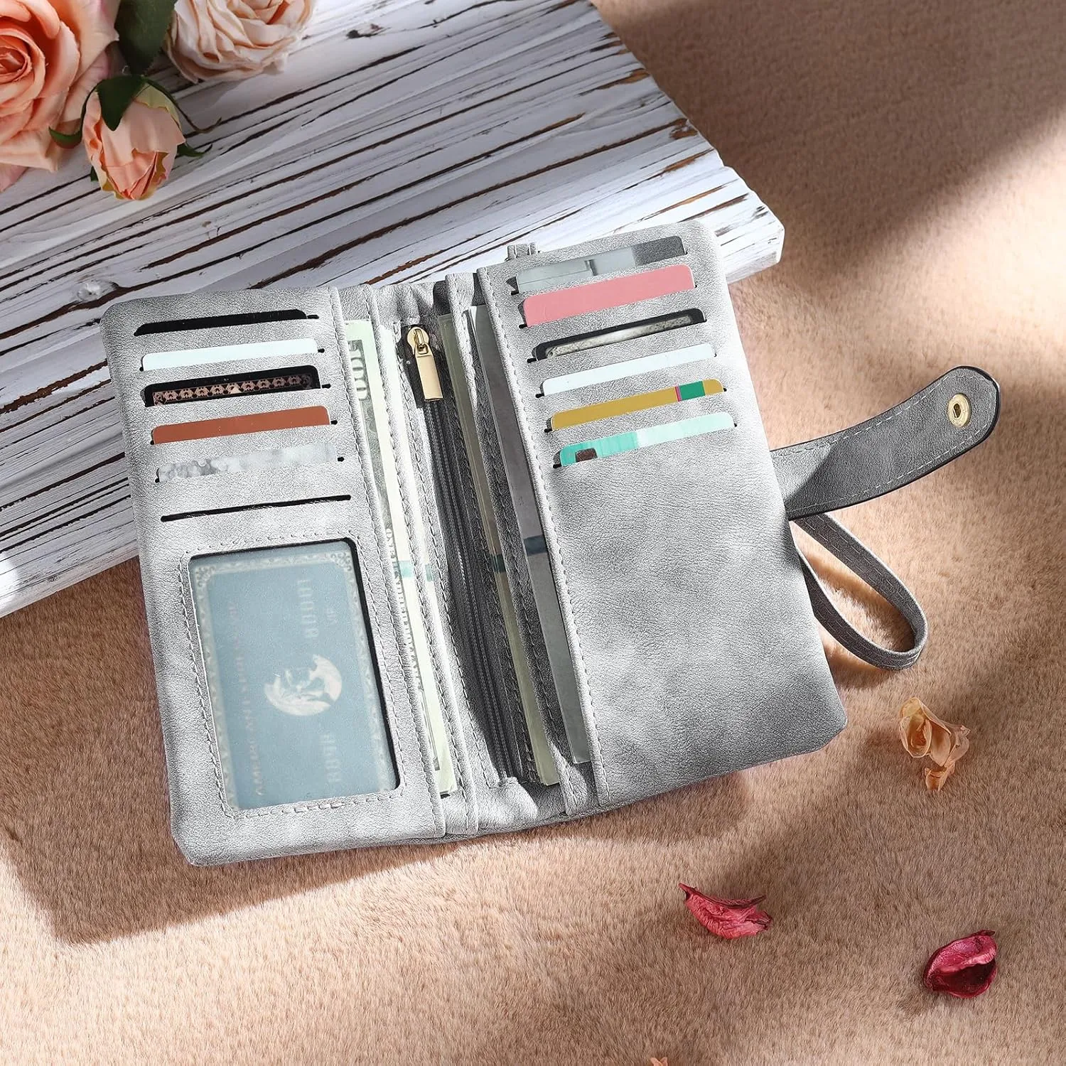 Custom Leather Wallet for Women - Personalized Bi-Fold Wallet with Birth Flower & Name - PU Leather Wallet Gifts for Mom, Wife, Grandma, Her