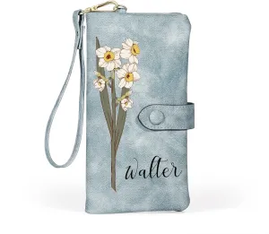Custom Leather Wallet for Women - Personalized Bi-Fold Wallet with Birth Flower & Name - PU Leather Wallet Gifts for Mom, Wife, Grandma, Her