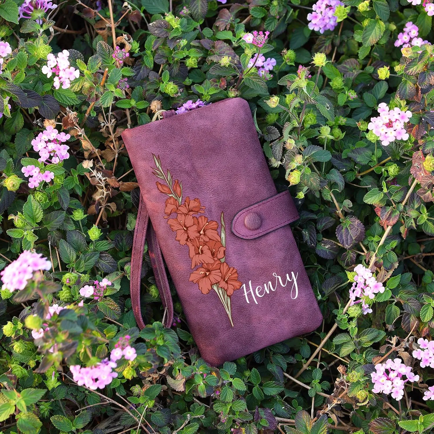 Custom Leather Wallet for Women - Personalized Bi-Fold Wallet with Birth Flower & Name - PU Leather Wallet Gifts for Mom, Wife, Grandma, Her