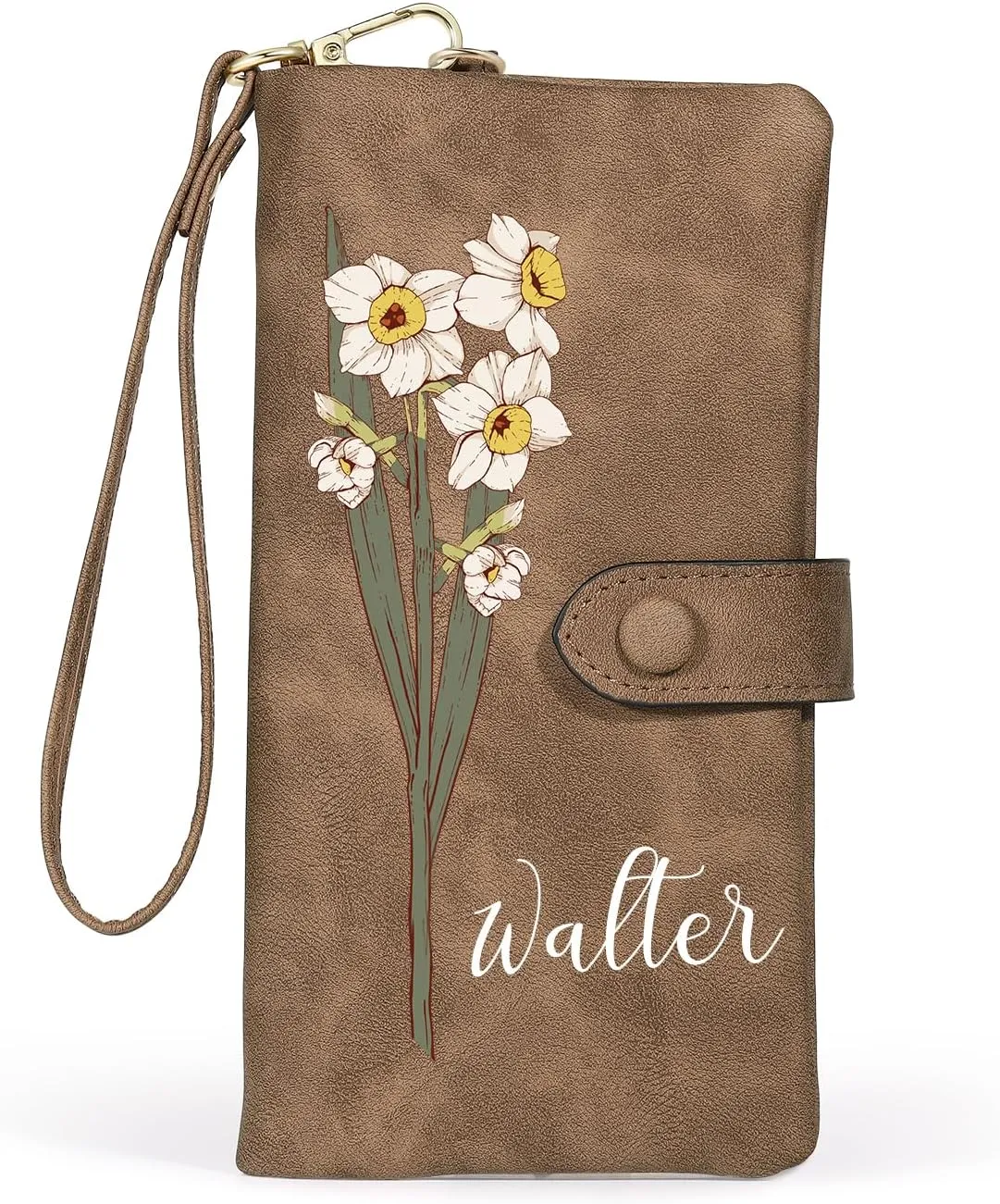 Custom Leather Wallet for Women - Personalized Bi-Fold Wallet with Birth Flower & Name - PU Leather Wallet Gifts for Mom, Wife, Grandma, Her
