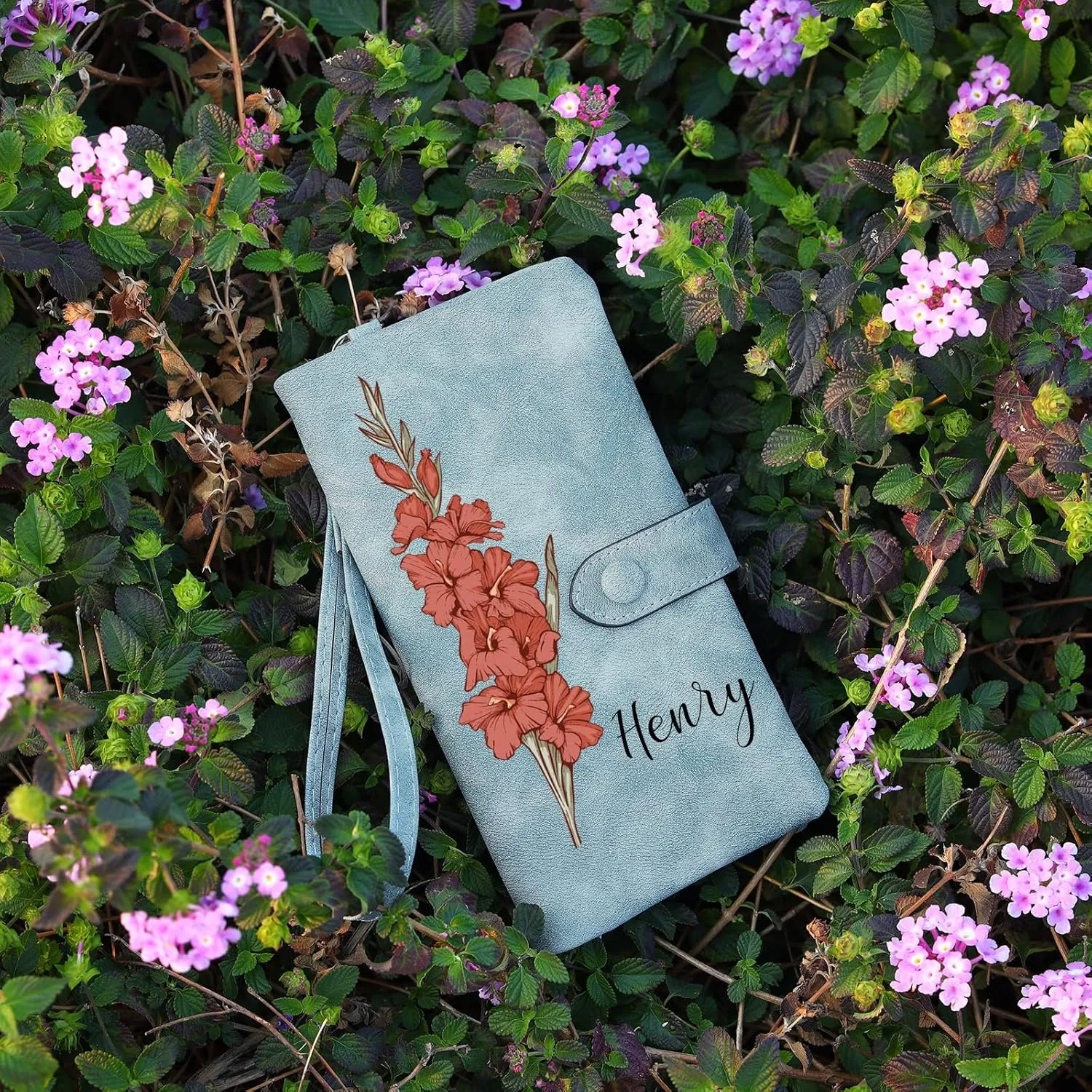 Custom Leather Wallet for Women - Personalized Bi-Fold Wallet with Birth Flower & Name - PU Leather Wallet Gifts for Mom, Wife, Grandma, Her