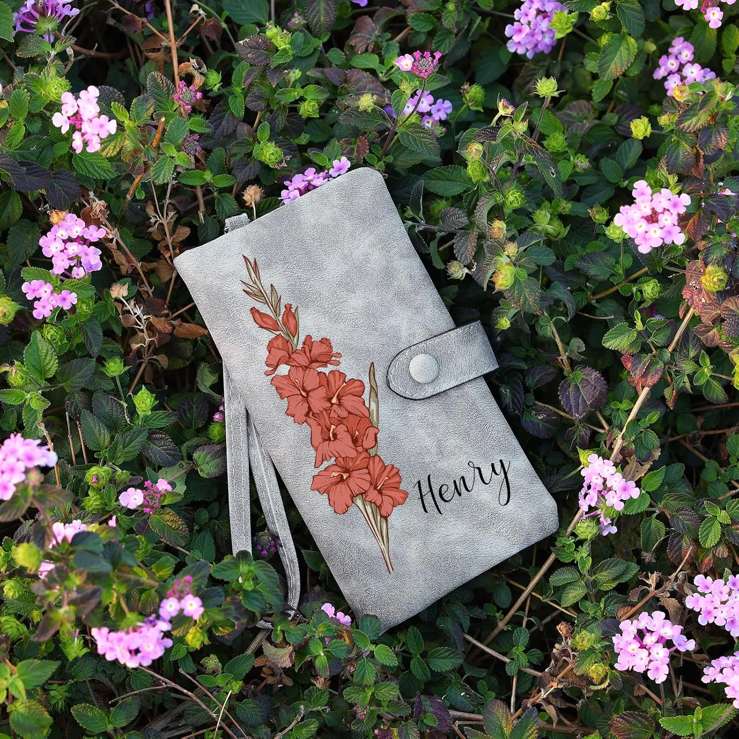 Custom Leather Wallet for Women - Personalized Bi-Fold Wallet with Birth Flower & Name - PU Leather Wallet Gifts for Mom, Wife, Grandma, Her