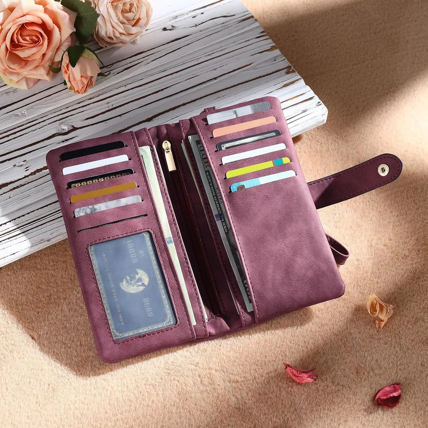 Custom Leather Wallet for Women - Personalized Bi-Fold Wallet with Birth Flower & Name - PU Leather Wallet Gifts for Mom, Wife, Grandma, Her