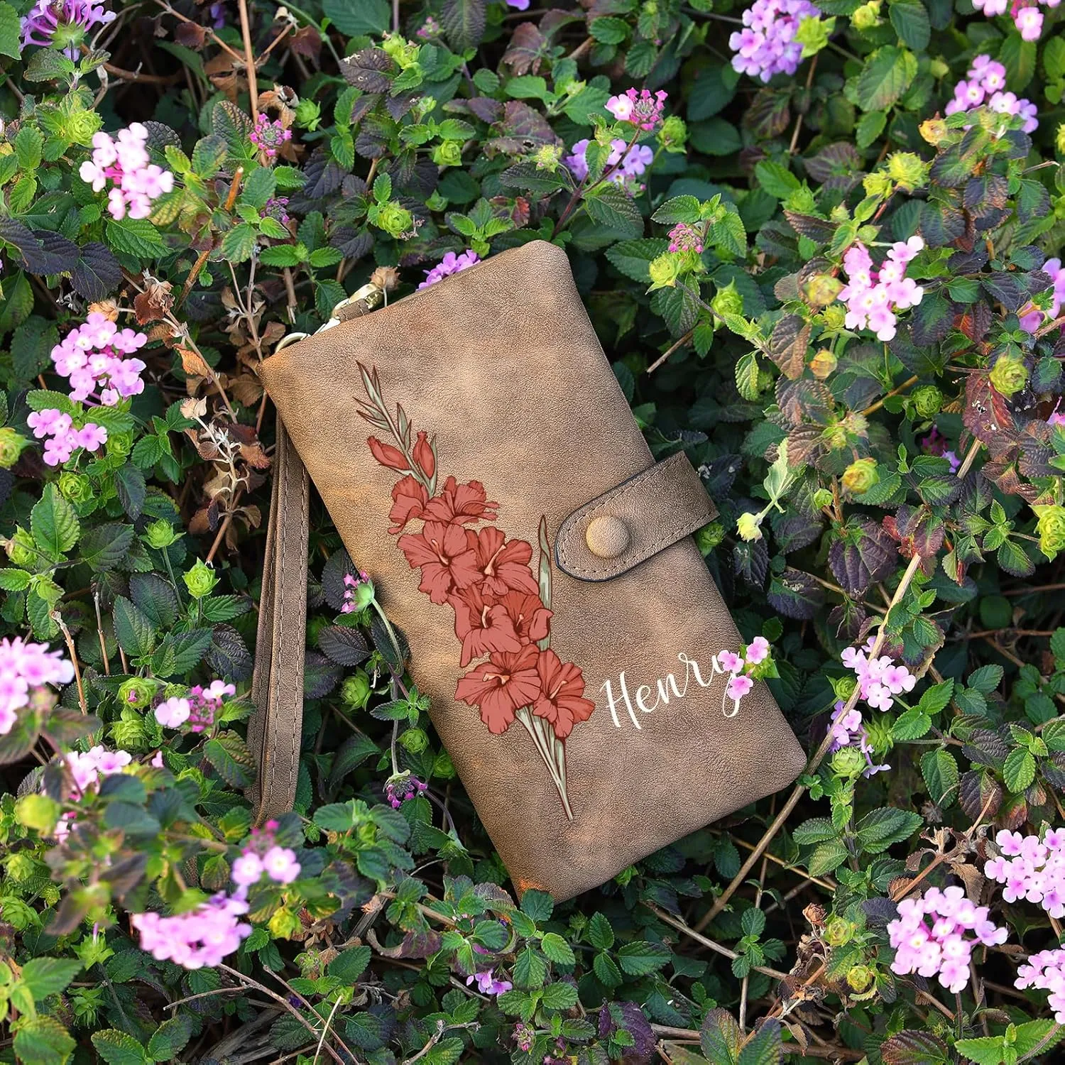 Custom Leather Wallet for Women - Personalized Bi-Fold Wallet with Birth Flower & Name - PU Leather Wallet Gifts for Mom, Wife, Grandma, Her