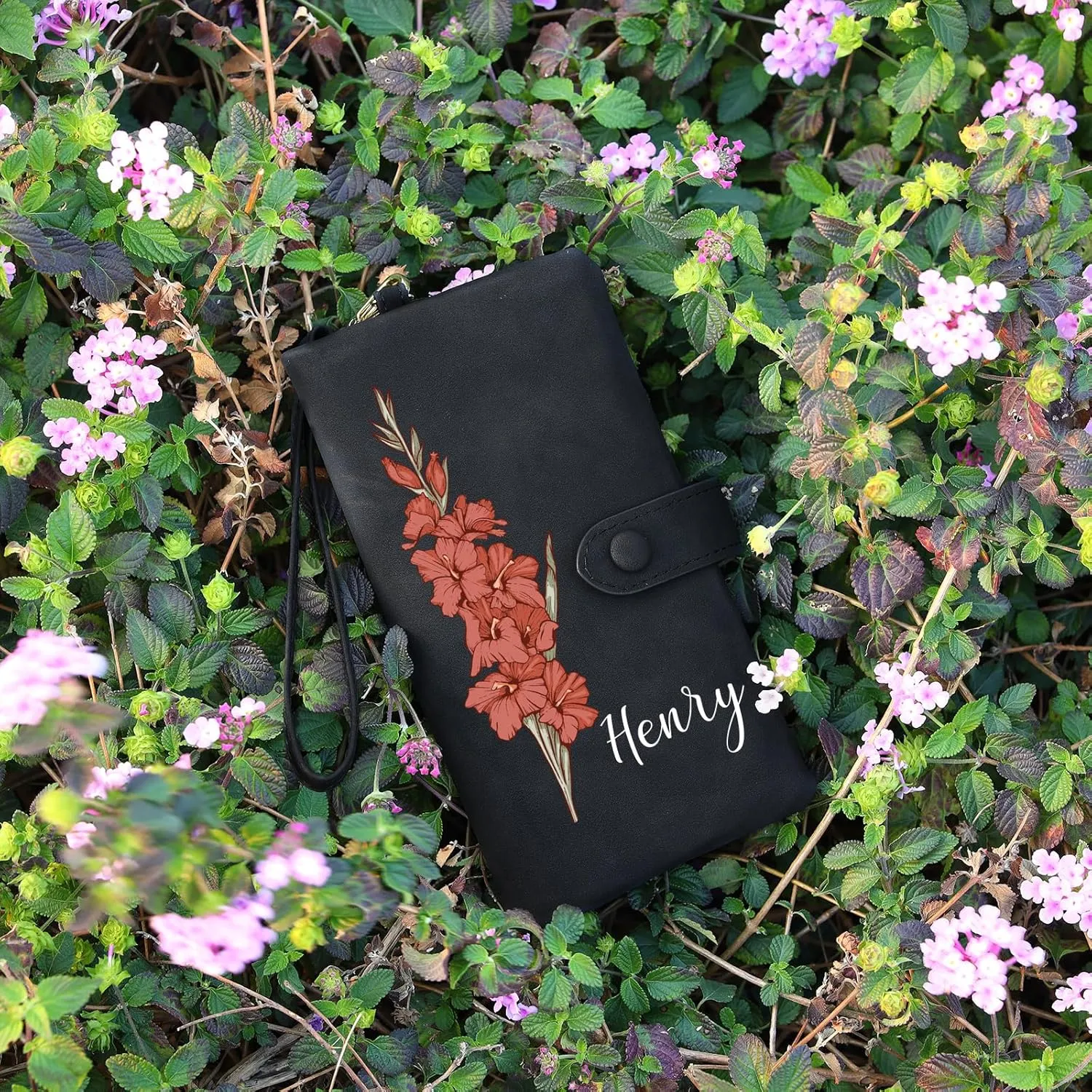 Custom Leather Wallet for Women - Personalized Bi-Fold Wallet with Birth Flower & Name - PU Leather Wallet Gifts for Mom, Wife, Grandma, Her