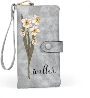 Custom Leather Wallet for Women - Personalized Bi-Fold Wallet with Birth Flower & Name - PU Leather Wallet Gifts for Mom, Wife, Grandma, Her