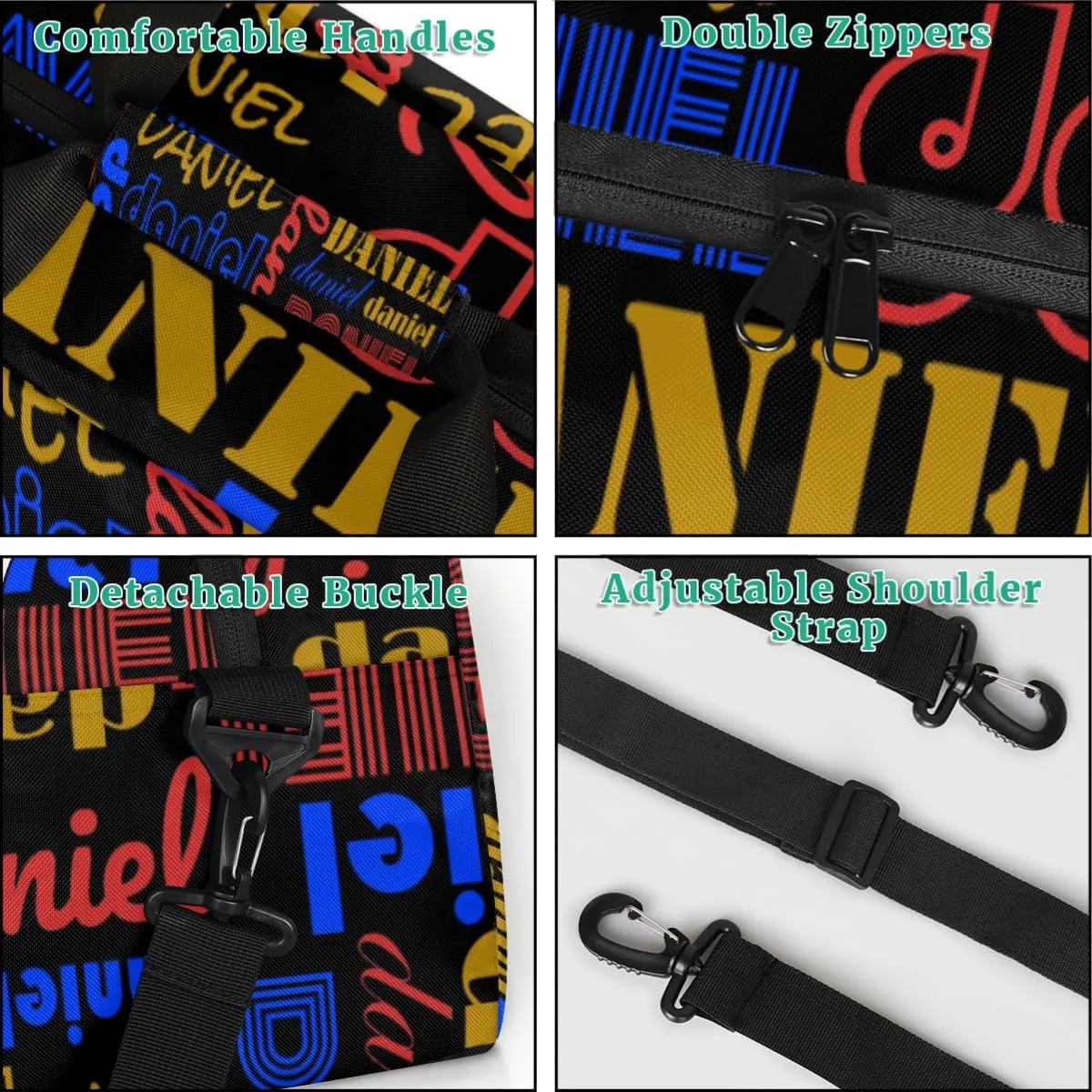 Custom Name Kids Gym Sport Bag for Boys Girls, Personalized Gymnastics Ballet Dance Bag Customized Small Duffel Travel Bag Teen Weekender Overnight Bag, Blue Yellow Red Black