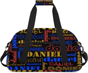 Custom Name Kids Gym Sport Bag for Boys Girls, Personalized Gymnastics Ballet Dance Bag Customized Small Duffel Travel Bag Teen Weekender Overnight Bag, Blue Yellow Red Black