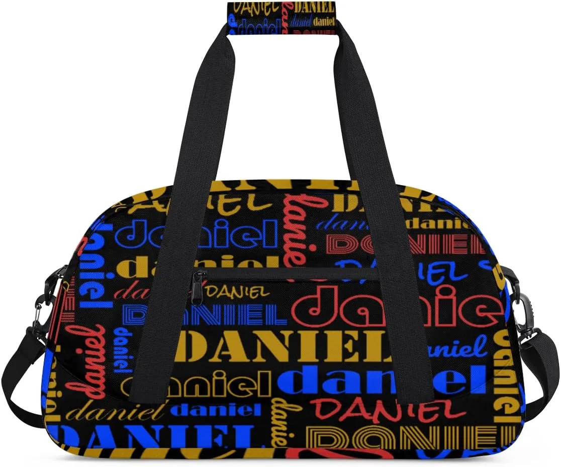 Custom Name Kids Gym Sport Bag for Boys Girls, Personalized Gymnastics Ballet Dance Bag Customized Small Duffel Travel Bag Teen Weekender Overnight Bag, Blue Yellow Red Black