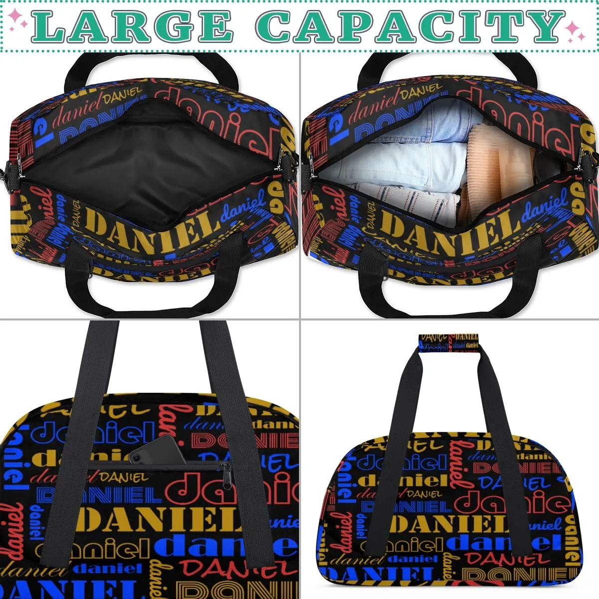 Custom Name Kids Gym Sport Bag for Boys Girls, Personalized Gymnastics Ballet Dance Bag Customized Small Duffel Travel Bag Teen Weekender Overnight Bag, Blue Yellow Red Black