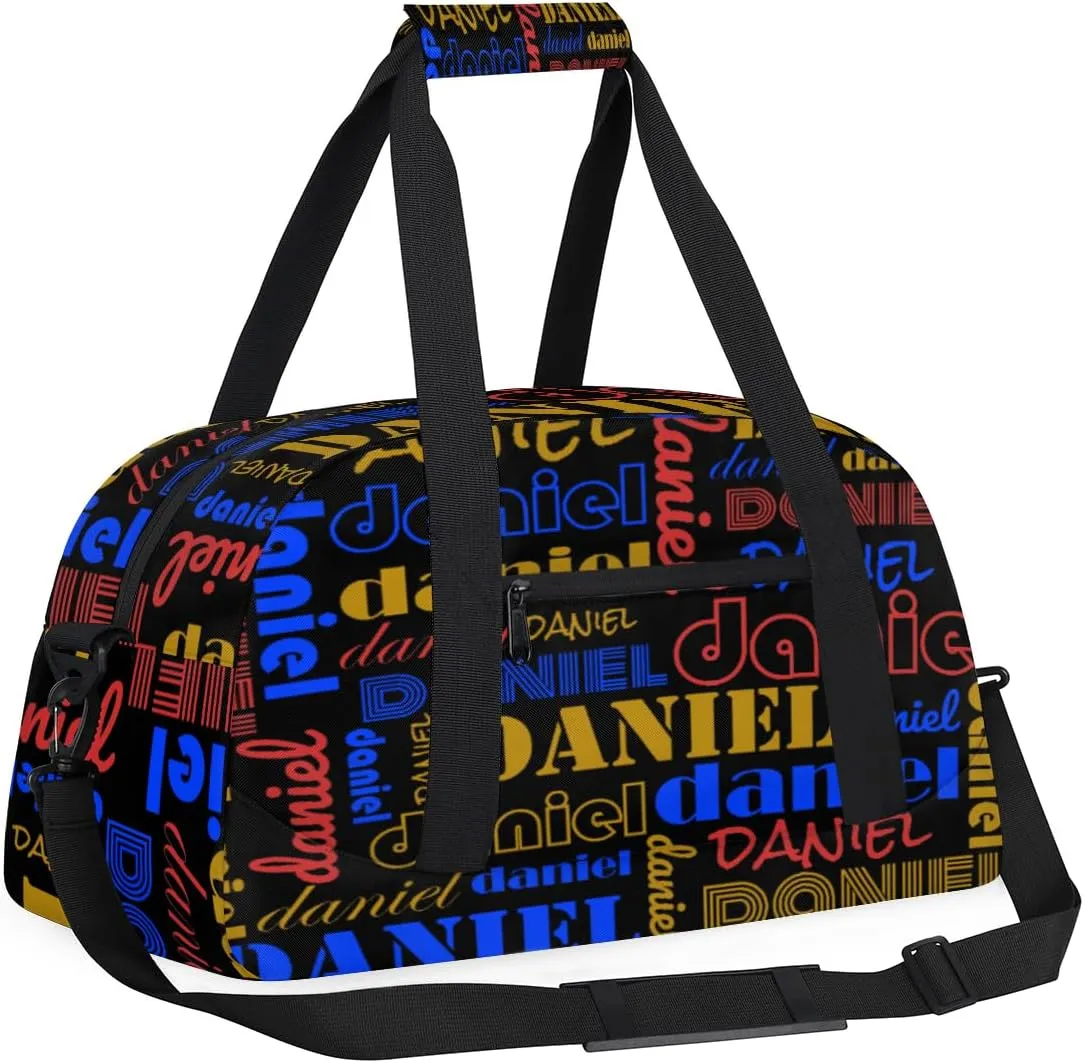 Custom Name Kids Gym Sport Bag for Boys Girls, Personalized Gymnastics Ballet Dance Bag Customized Small Duffel Travel Bag Teen Weekender Overnight Bag, Blue Yellow Red Black