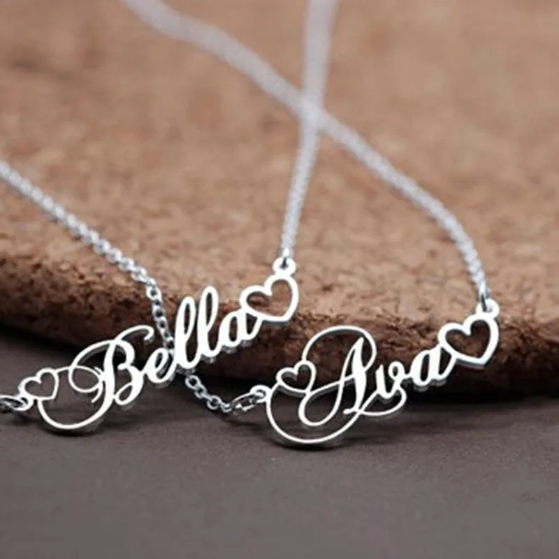 Custom Name Necklace with Tiny Heart