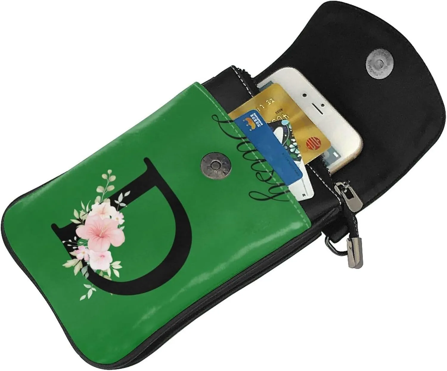 Custom Name Small Crossbody Cell Phone Bag for Women Personalized PU Leather Mini Shoulder Bag Wallet Cellphone Purse with Credit Card Slots and Adjustable Strap (D)