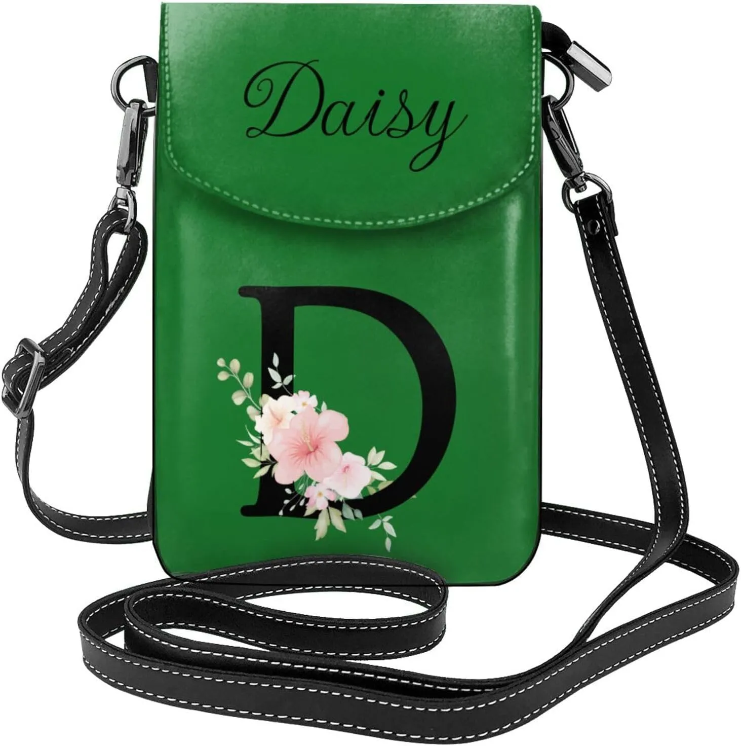Custom Name Small Crossbody Cell Phone Bag for Women Personalized PU Leather Mini Shoulder Bag Wallet Cellphone Purse with Credit Card Slots and Adjustable Strap (D)