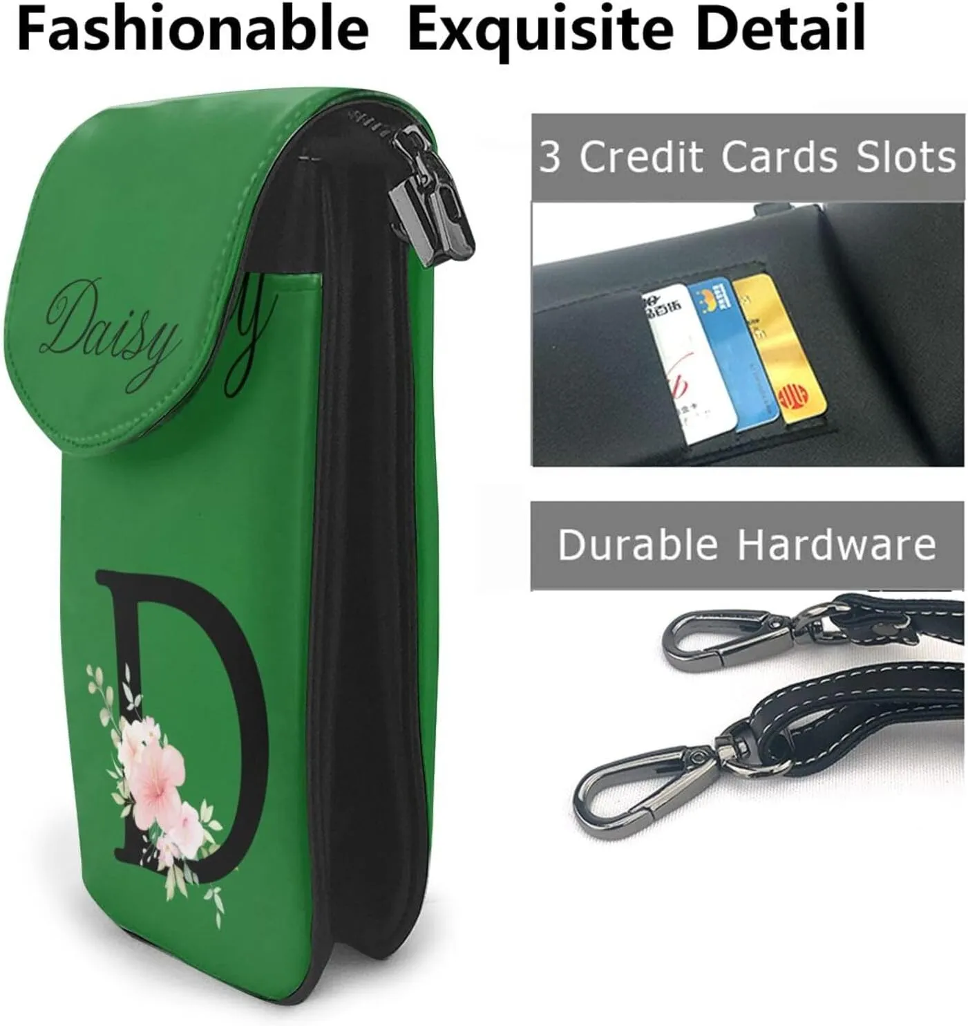 Custom Name Small Crossbody Cell Phone Bag for Women Personalized PU Leather Mini Shoulder Bag Wallet Cellphone Purse with Credit Card Slots and Adjustable Strap (D)
