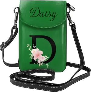Custom Name Small Crossbody Cell Phone Bag for Women Personalized PU Leather Mini Shoulder Bag Wallet Cellphone Purse with Credit Card Slots and Adjustable Strap (D)