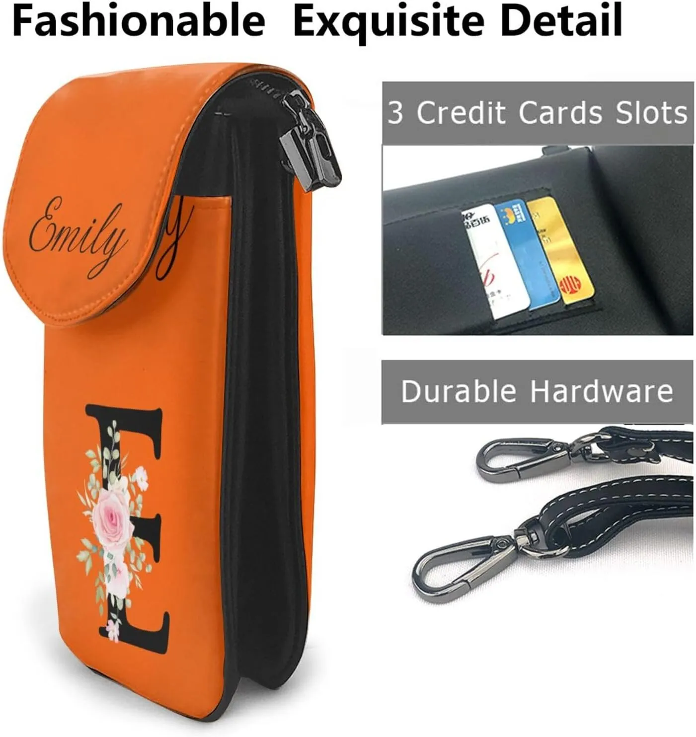 Custom Name Small Crossbody Cell Phone Bag for Women Personalized PU Leather Mini Shoulder Bag Wallet Cellphone Purse with Credit Card Slots and Adjustable Strap (E)