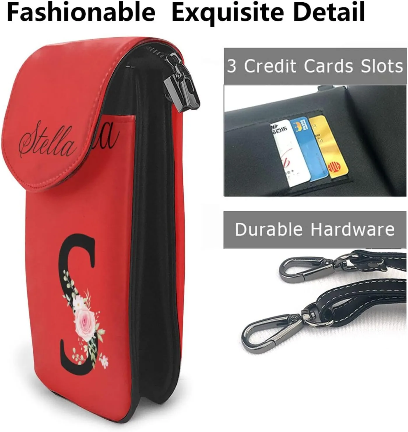 Custom Name Small Crossbody Cell Phone Bag for Women Personalized PU Leather Mini Shoulder Bag Wallet Cellphone Purse with Credit Card Slots and Adjustable Strap (S)