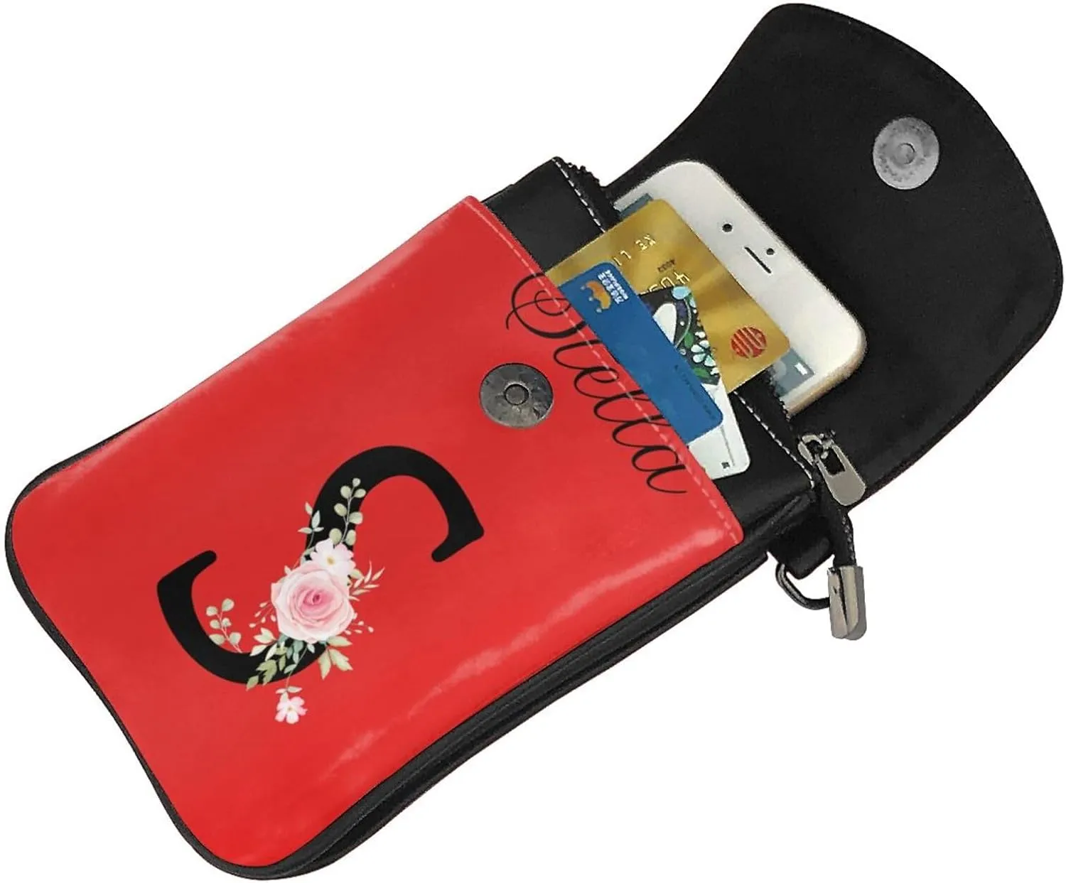 Custom Name Small Crossbody Cell Phone Bag for Women Personalized PU Leather Mini Shoulder Bag Wallet Cellphone Purse with Credit Card Slots and Adjustable Strap (S)
