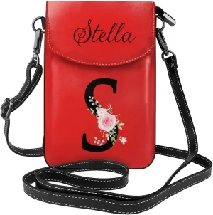 Custom Name Small Crossbody Cell Phone Bag for Women Personalized PU Leather Mini Shoulder Bag Wallet Cellphone Purse with Credit Card Slots and Adjustable Strap (S)