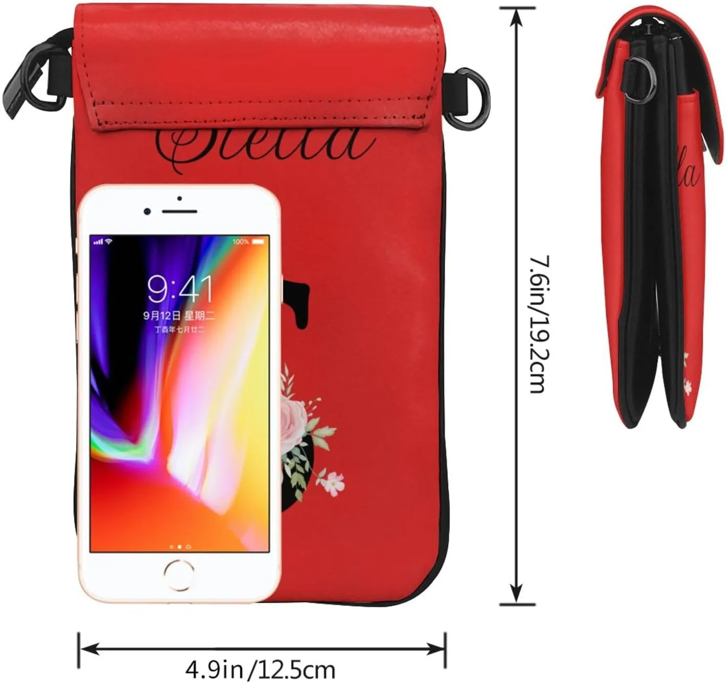 Custom Name Small Crossbody Cell Phone Bag for Women Personalized PU Leather Mini Shoulder Bag Wallet Cellphone Purse with Credit Card Slots and Adjustable Strap (S)