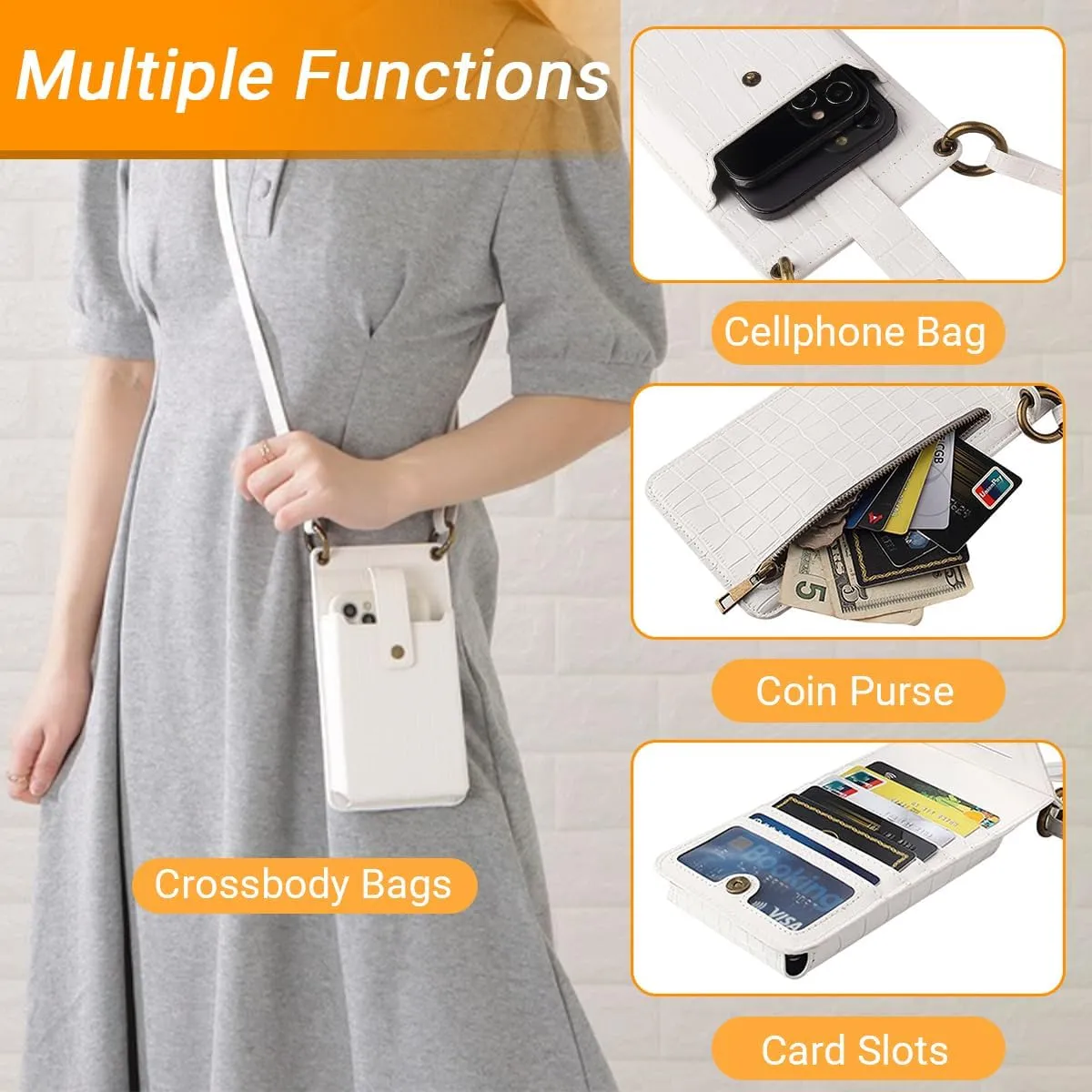 Custom Name Small Crossbody Cell Phone Purse for Women Personalized Initials Mini Wallet Bag with Card Slots Mirror, Black