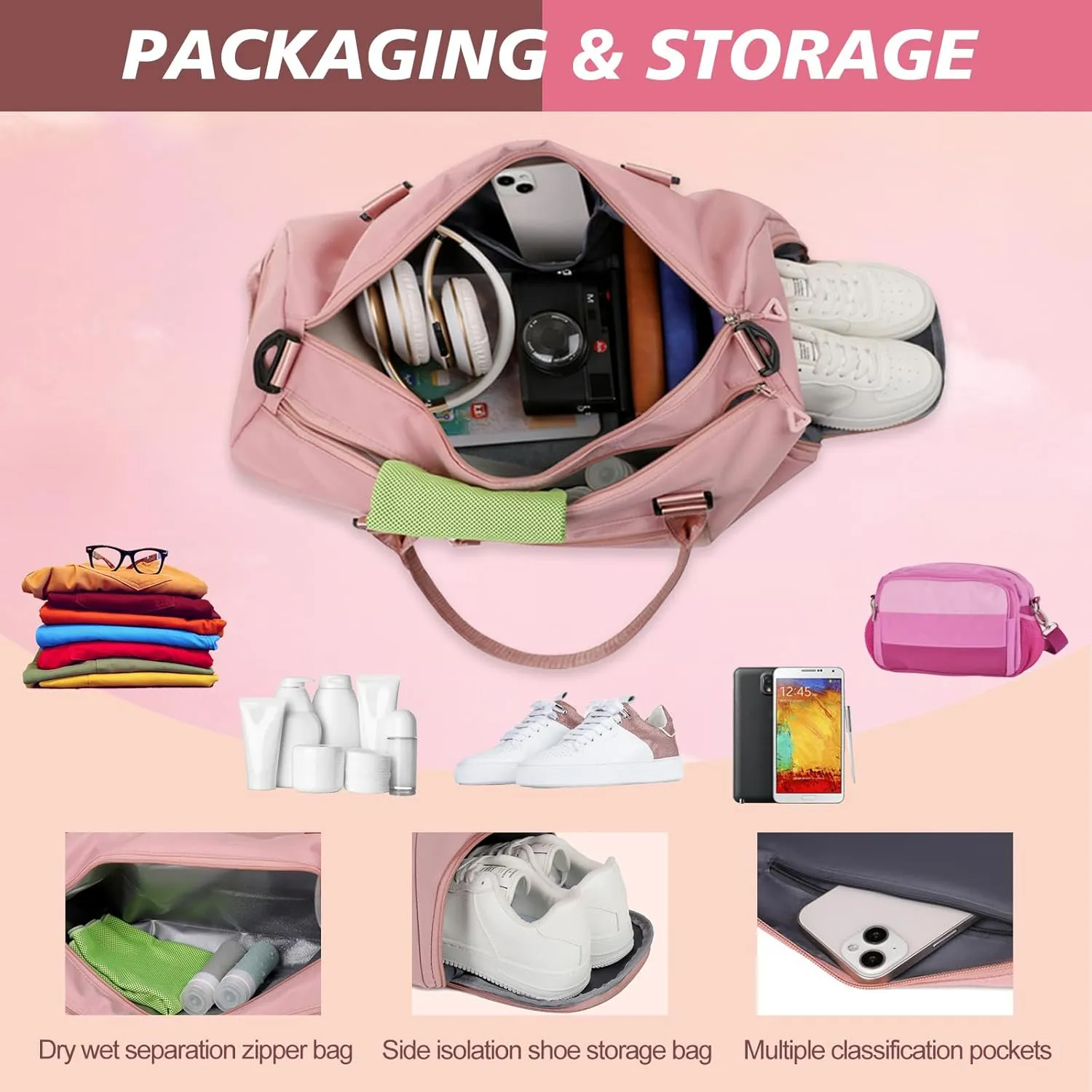 Custom Name Sports Bag,Personalized Duffel Bag with Embroidered Name,Overnight Travel Bag with Wet/Dry Pockets & Shoe Compartment