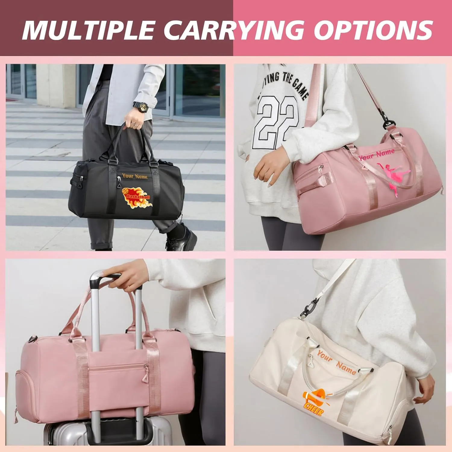 Custom Name Sports Bag,Personalized Duffel Bag with Embroidered Name,Overnight Travel Bag with Wet/Dry Pockets & Shoe Compartment