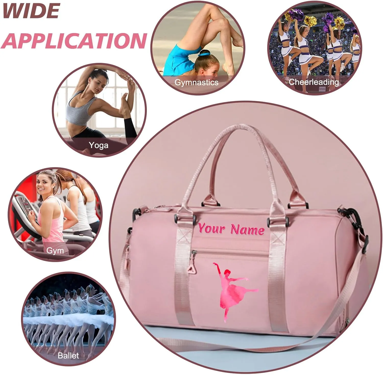 Custom Name Sports Bag,Personalized Duffel Bag with Embroidered Name,Overnight Travel Bag with Wet/Dry Pockets & Shoe Compartment