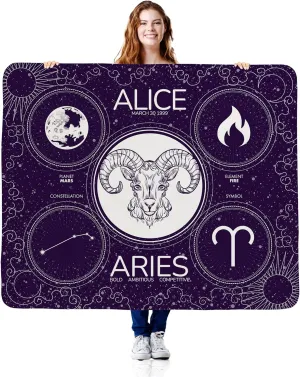 Custom Personalized Zodiac Blanket, Astrology Birthday Gift, Fully Customizable with Your Name, Unique Design with Zodiac Sign and Constellation, Soft Sherpa Fleece Material, 50"x60" Throw Blanket