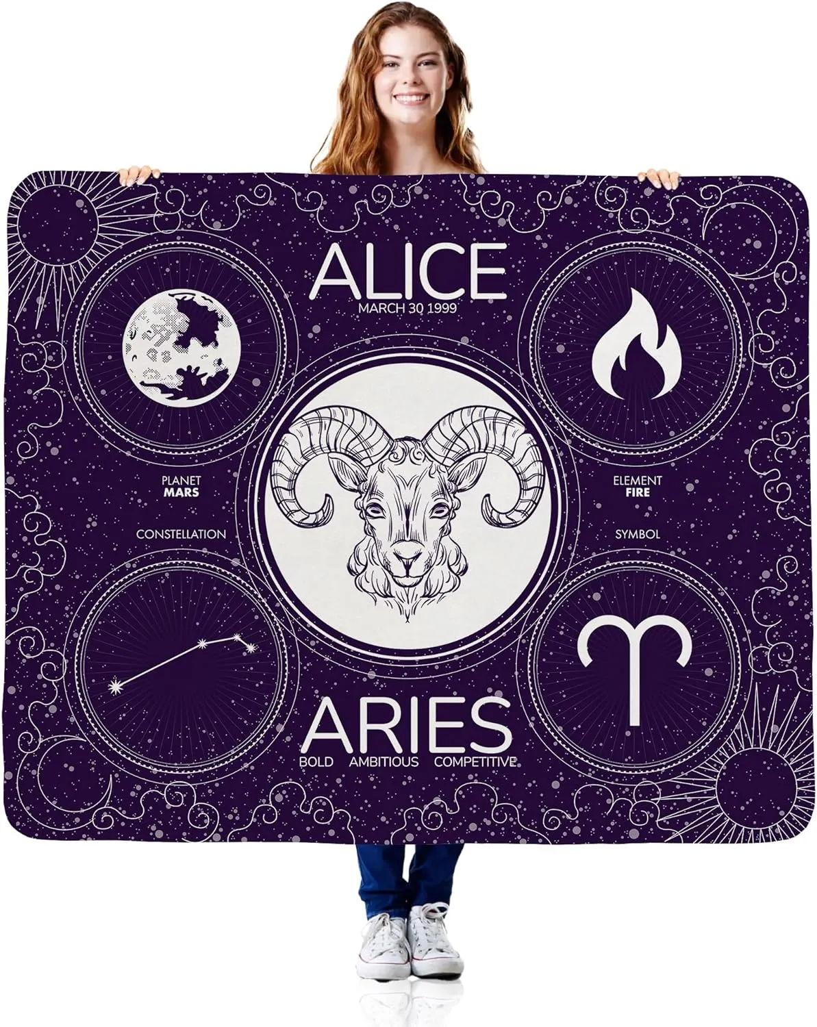Custom Personalized Zodiac Blanket, Astrology Birthday Gift, Fully Customizable with Your Name, Unique Design with Zodiac Sign and Constellation, Soft Sherpa Fleece Material, 50"x60" Throw Blanket