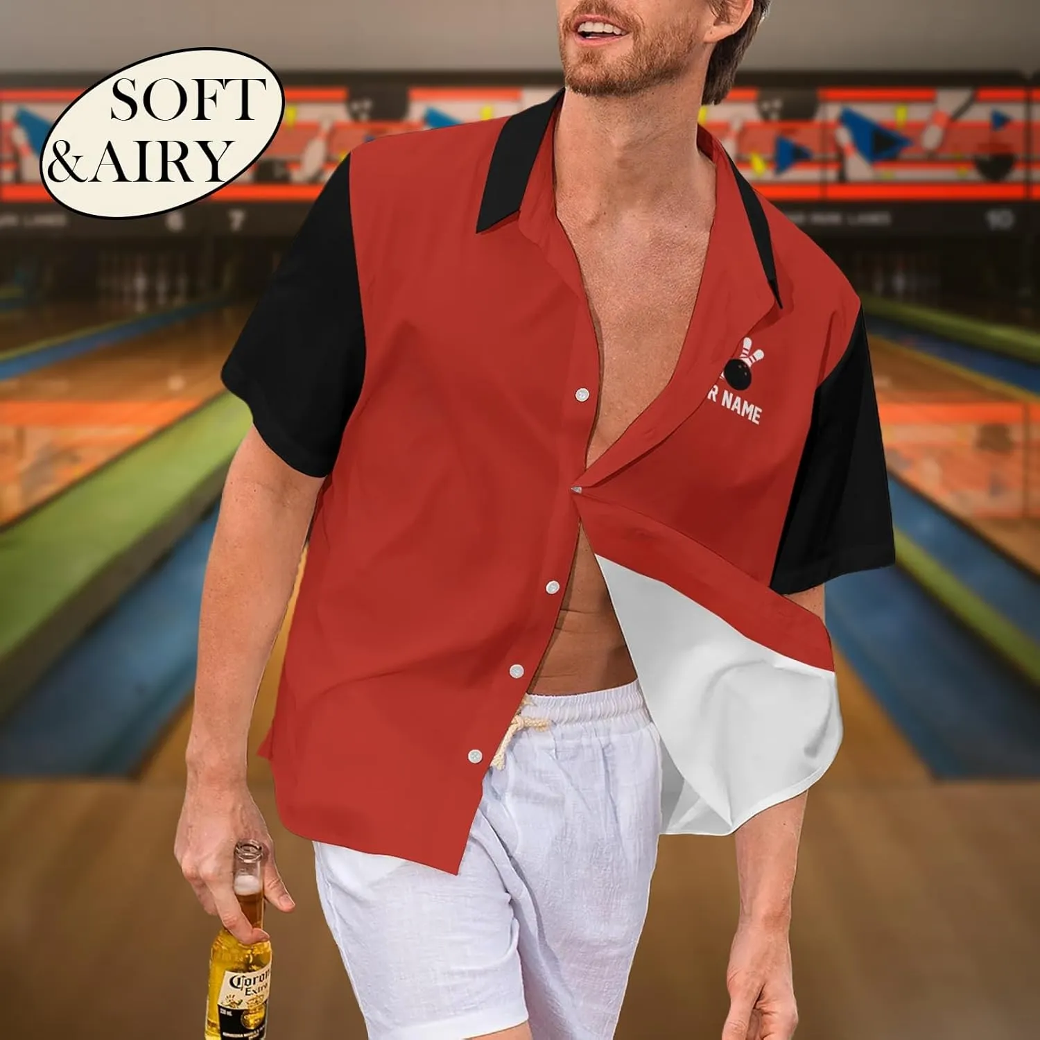 Custom Retro Bowling Shirts for Men, Vintage Short Sleeve Button Down Casual Shirts with Personalized Team Name