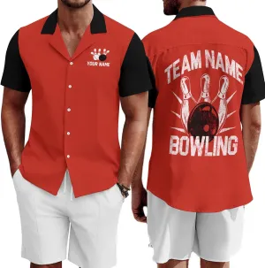 Custom Retro Bowling Shirts for Men, Vintage Short Sleeve Button Down Casual Shirts with Personalized Team Name