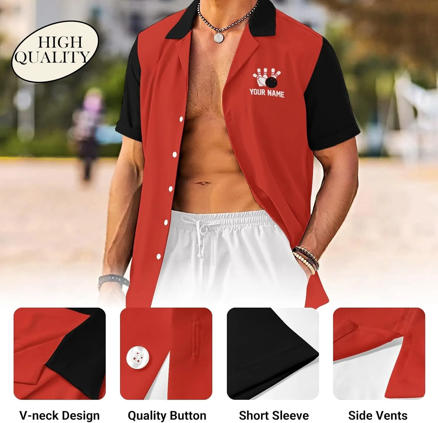 Custom Retro Bowling Shirts for Men, Vintage Short Sleeve Button Down Casual Shirts with Personalized Team Name
