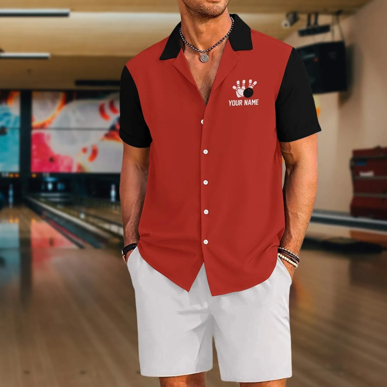 Custom Retro Bowling Shirts for Men, Vintage Short Sleeve Button Down Casual Shirts with Personalized Team Name