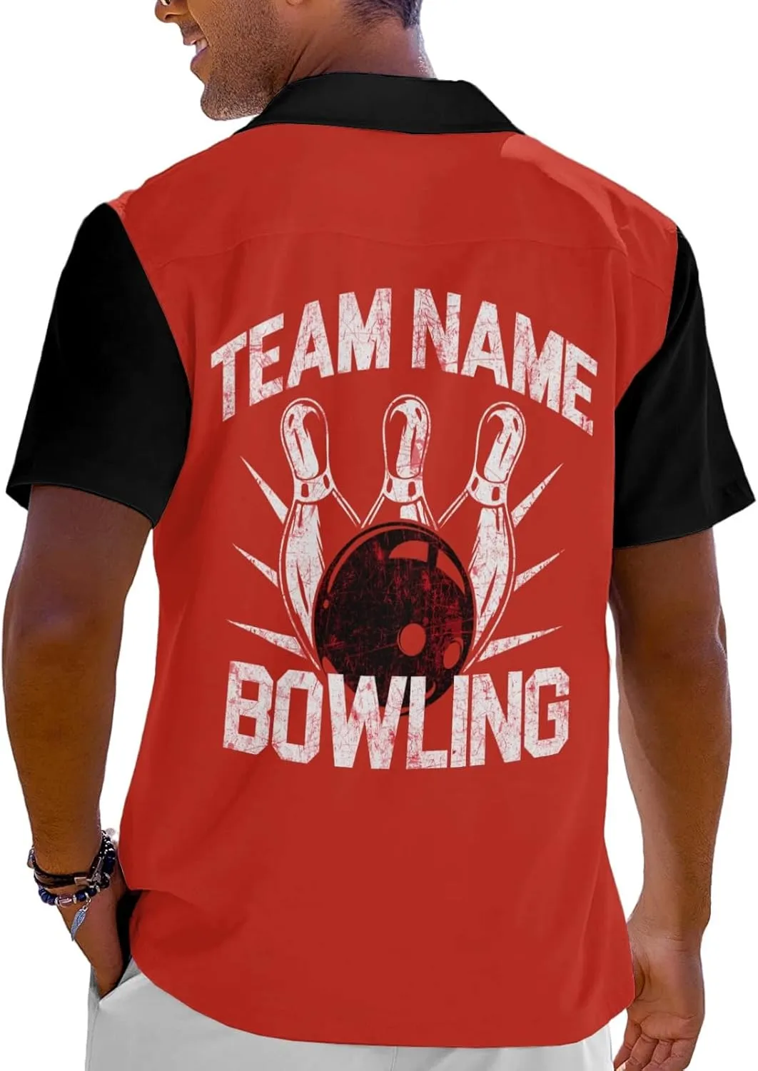 Custom Retro Bowling Shirts for Men, Vintage Short Sleeve Button Down Casual Shirts with Personalized Team Name