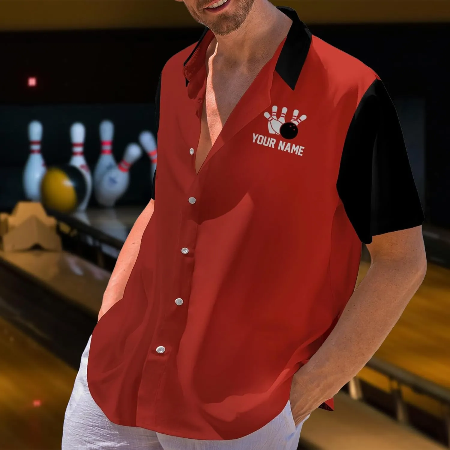 Custom Retro Bowling Shirts for Men, Vintage Short Sleeve Button Down Casual Shirts with Personalized Team Name