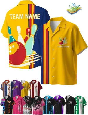 Custom Retro Button-Up Bowling Shirts for Men Women Personalized Team Name & Contrast Design Vintage Style for Bowling Teams