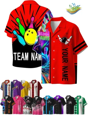 Custom Retro Button-Up Bowling Shirts for Men Women Personalized Team Name & Contrast Design Vintage Style for Bowling Teams