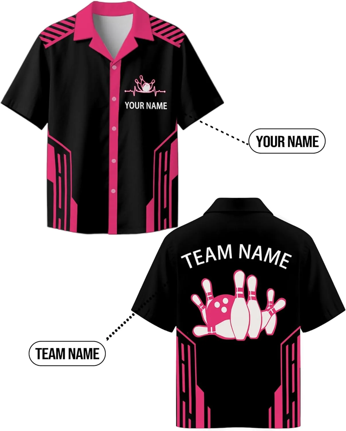 Custom Retro Button-Up Bowling Shirts for Men Women Personalized Team Name & Contrast Design Vintage Style for Bowling Teams