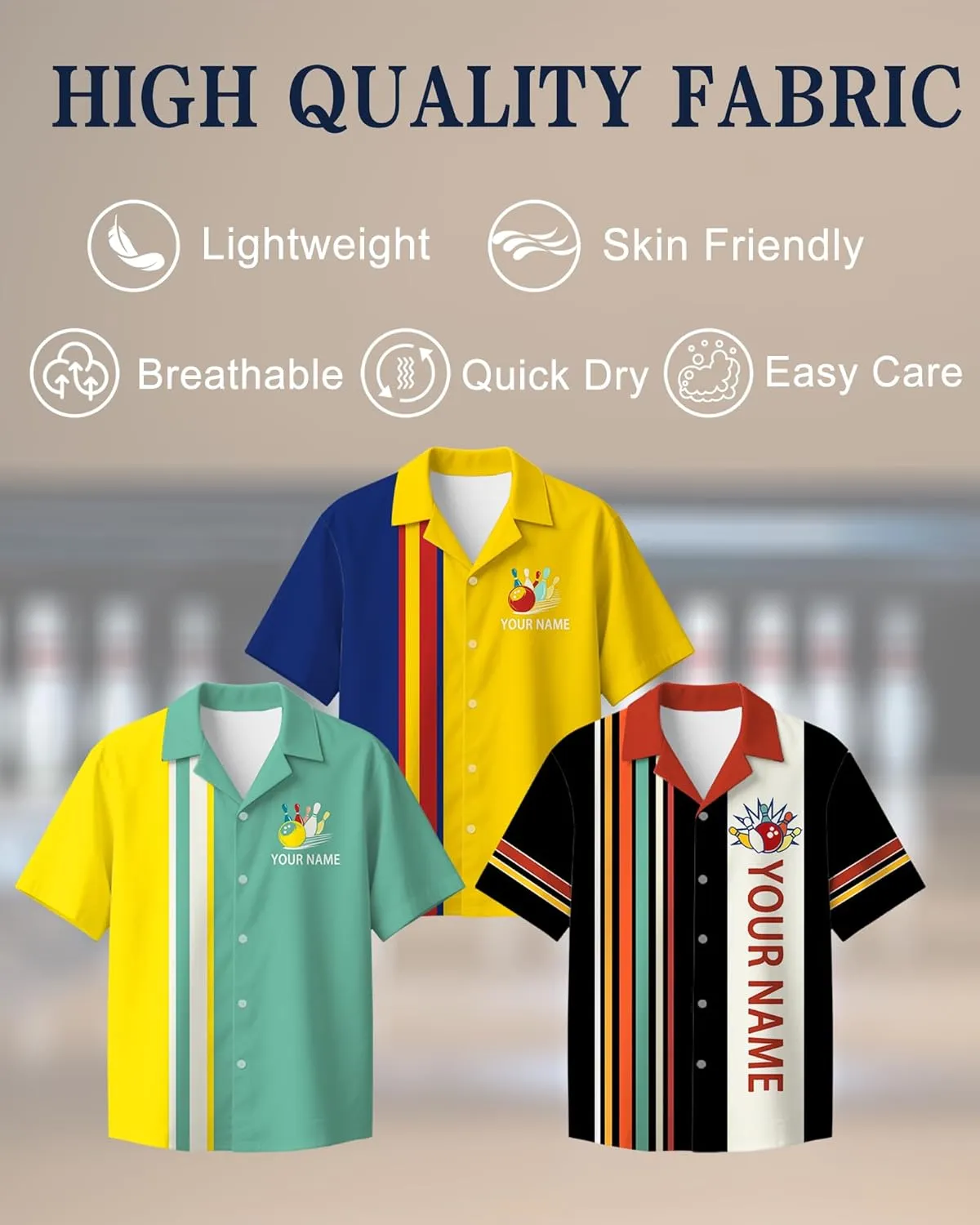 Custom Retro Button-Up Bowling Shirts for Men Women Personalized Team Name & Contrast Design Vintage Style for Bowling Teams