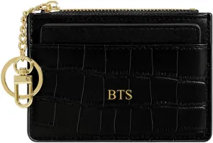 Custom Small Wallet for Women with Detachable Credit Card Holder Personalized Name Initials Slim Leather Purse, Customized Monogram Minimalist Front Pocket Wallet with Zipper Pocket & Keychain, Black