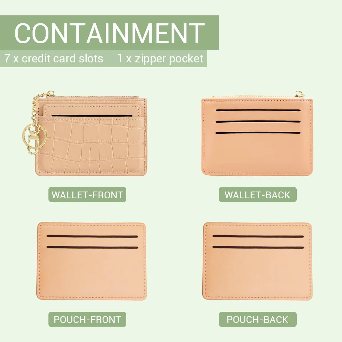 Custom Small Wallet for Women with Detachable Credit Card Holder Personalized Name Initials Slim Leather Purse, Customized Monogram Minimalist Front Pocket Wallet with Zipper Pocket & Keychain, Black