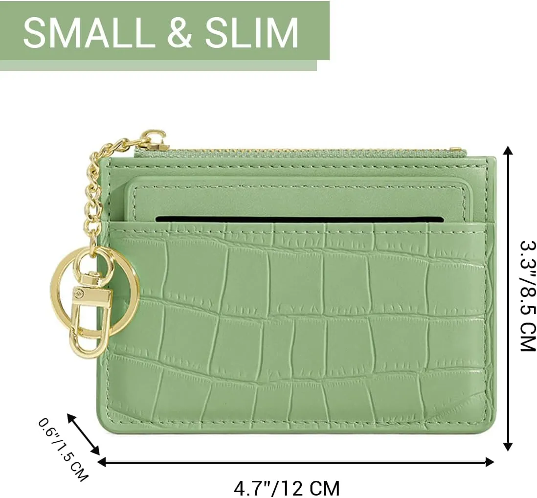 Custom Small Wallet for Women with Detachable Credit Card Holder Personalized Name Initials Slim Leather Purse, Customized Monogram Minimalist Front Pocket Wallet with Zipper Pocket & Keychain, Black
