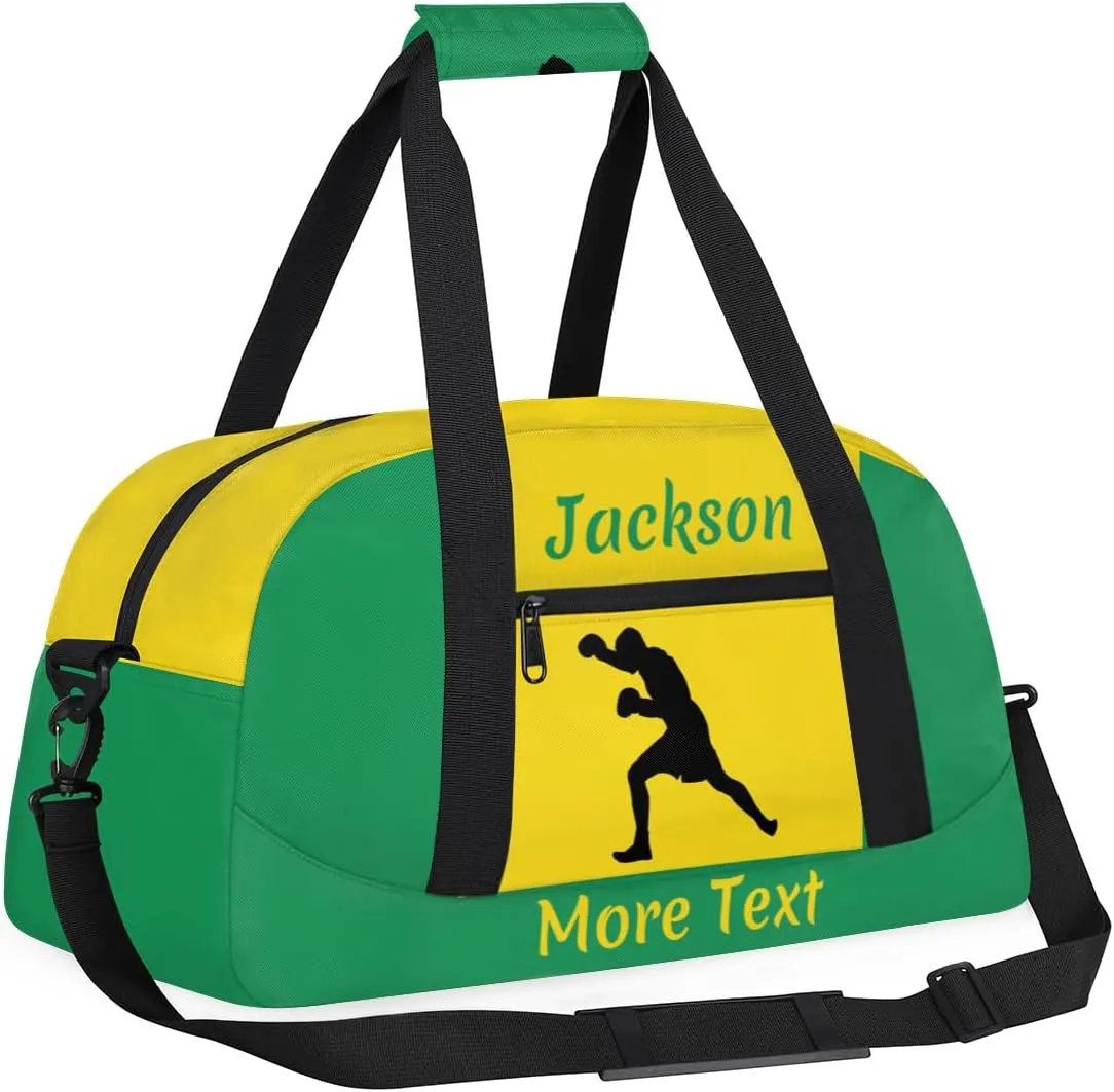 Custom Sport Duffel Bag for Boys, Personalized Kids Gym Bag, Overnight Weekender Bags for Teens, Travel Duffle Bag for Girls, Green Boxing
