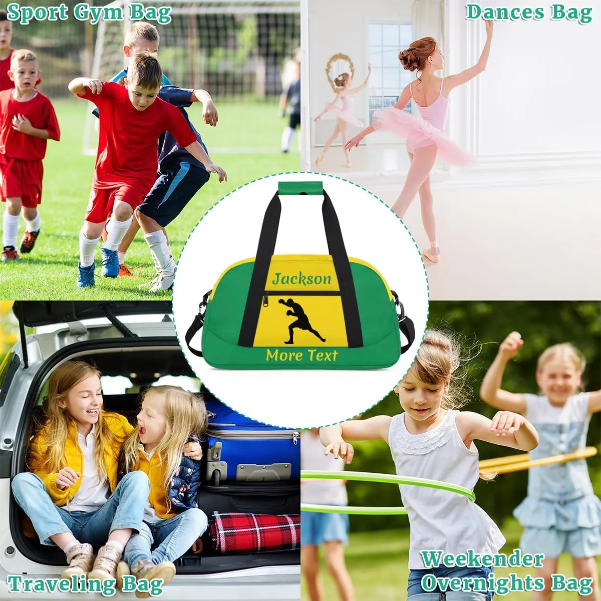 Custom Sport Duffel Bag for Boys, Personalized Kids Gym Bag, Overnight Weekender Bags for Teens, Travel Duffle Bag for Girls, Green Boxing